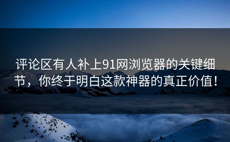 评论区有人补上91网浏览器的关键细节，你终于明白这款神器的真正价值！