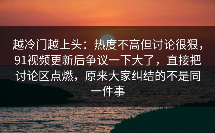 越冷门越上头：热度不高但讨论很狠，91视频更新后争议一下大了，直接把讨论区点燃，原来大家纠结的不是同一件事